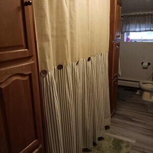 Shower curtain Farmhouse style with buttons tan with brown buttons